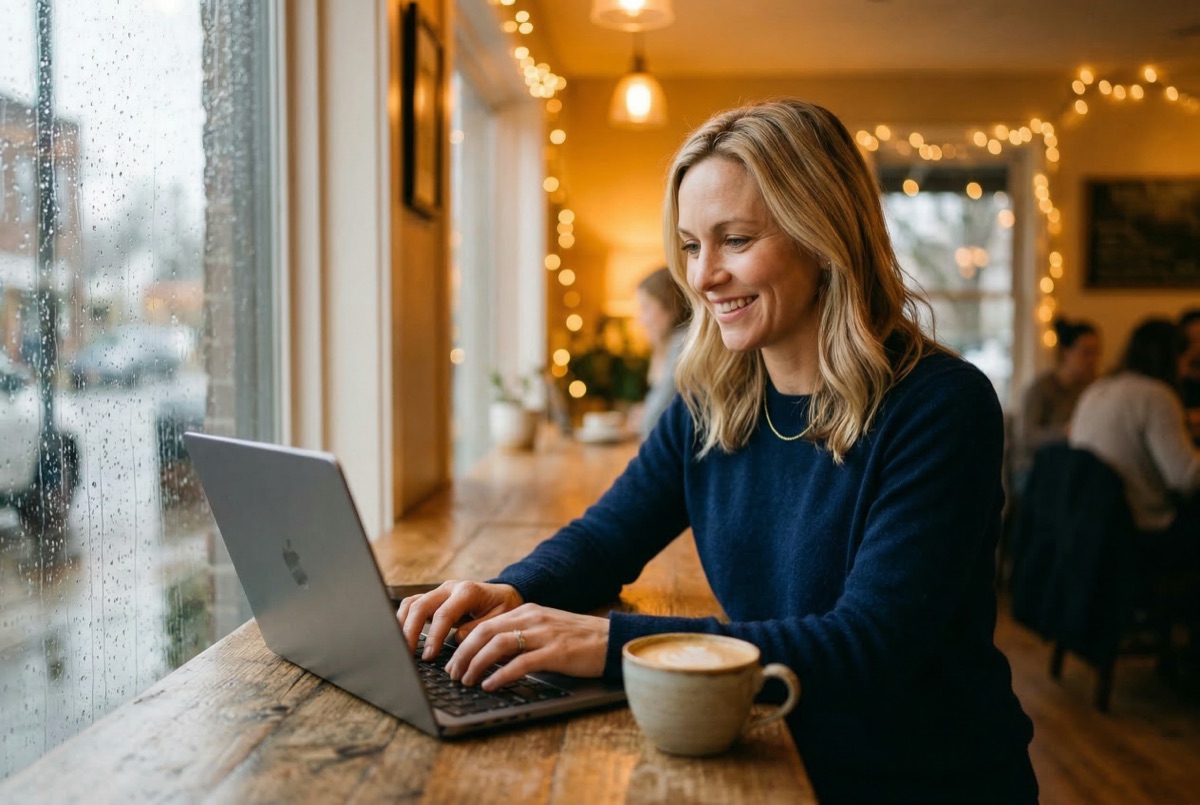 Writing in a cozy coffee shop